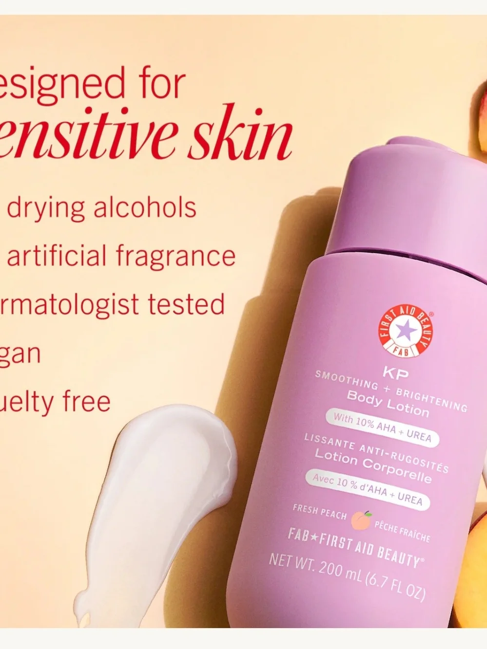 First Aid Beauty KP Smoothing + Brightening Body Lotion Fresh Peach 200ml - NEW